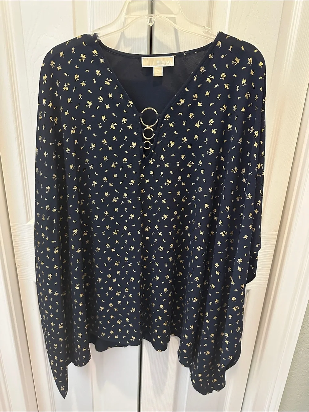 Michael Kors Navy Floral V‑Neck Tunic with Ring Detail